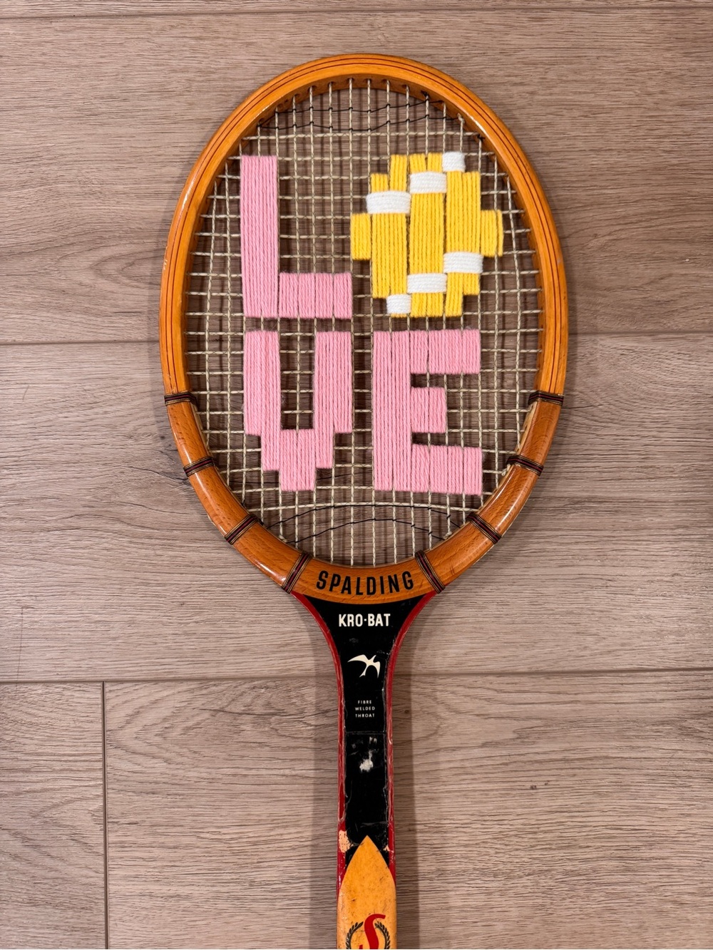 Spalding Pink & Yellow LOVE Tennis Racket Wall Art
